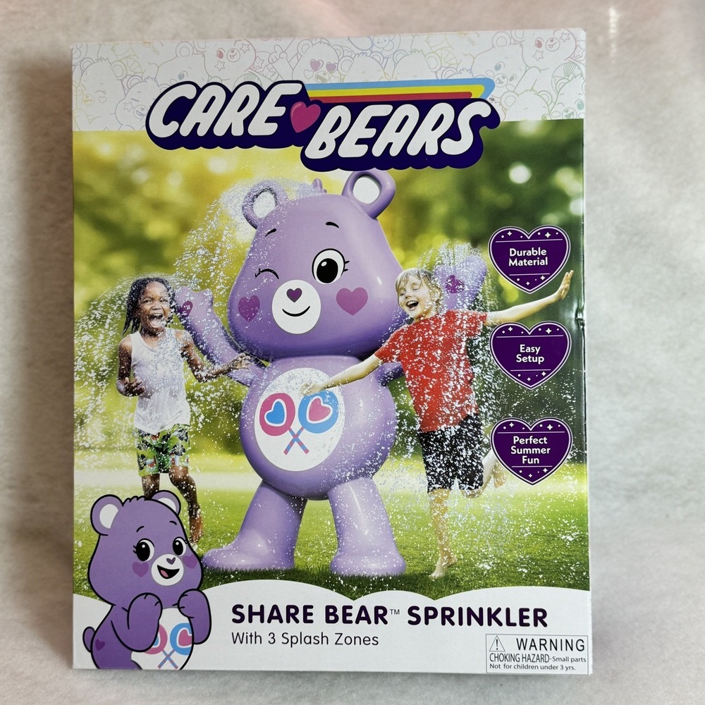 Care Bears XL Inflatable Purple Share Bear Sprinkler 3 Splash Zones - NEW Summer